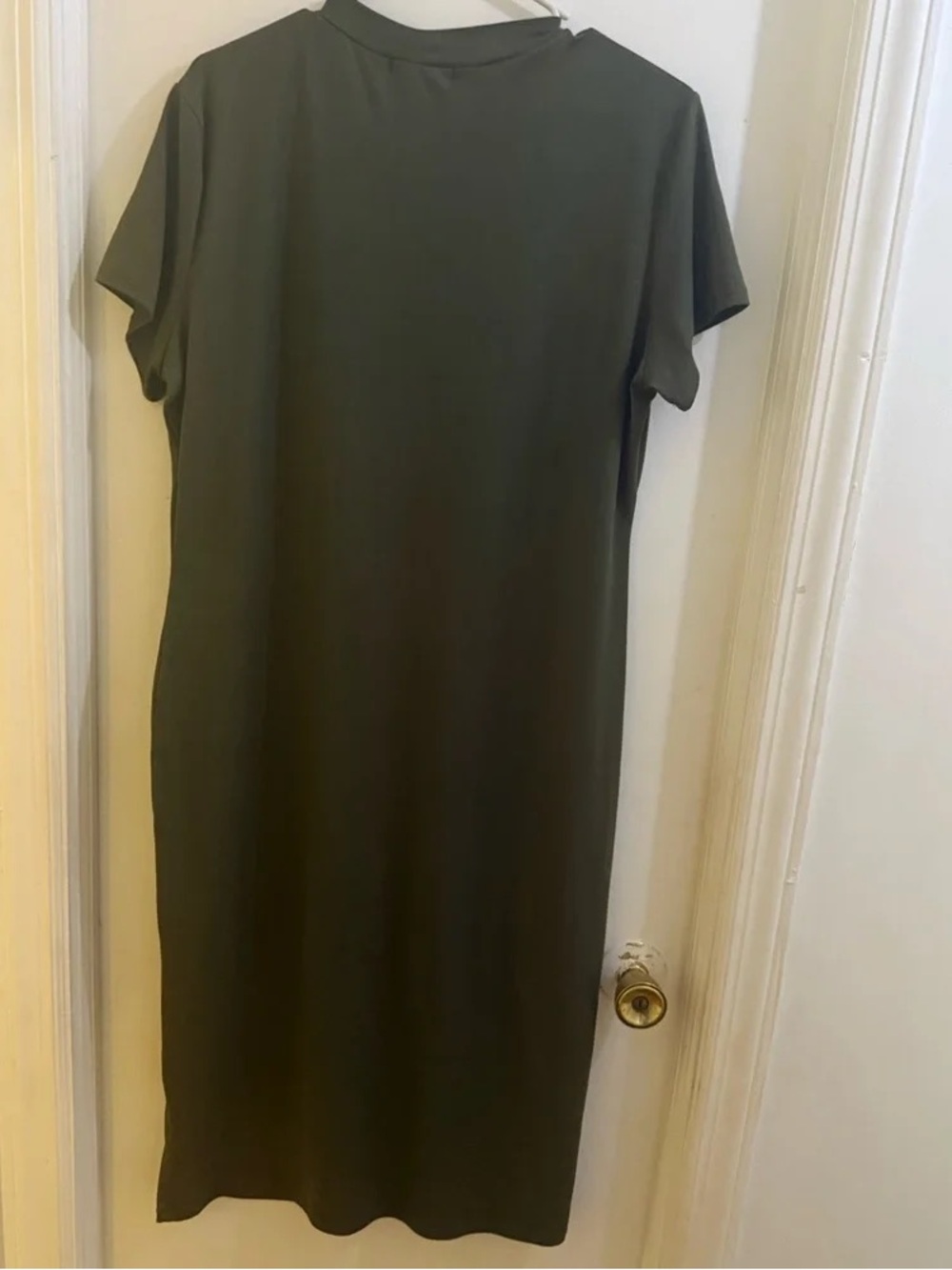 Olive Green Short Sleeve Shift Dress - Women